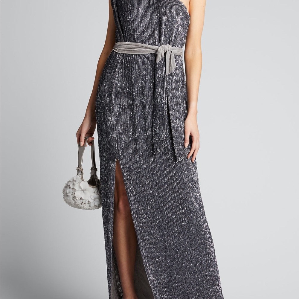 Retrofete Vivien Sequined Off-Shoulder Belted Dres